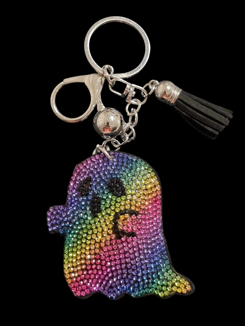 Rainbow Rhinestone Ghost Bag Charm Keychain
